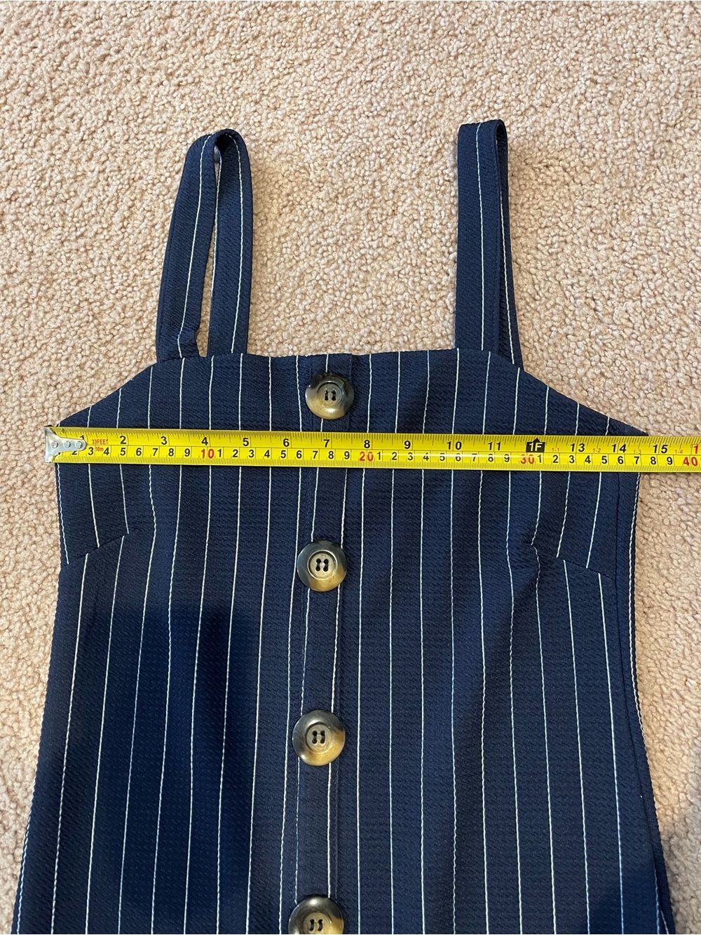 RILEY & JAMES Boho Y2K Striped Navy Button-Front Spaghetti Strap Dress - Picture 4 of 7